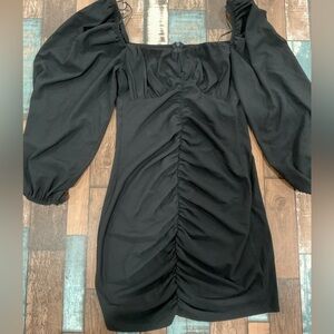 Top shop black long sleeve dress size six rouching front off or on shoulders